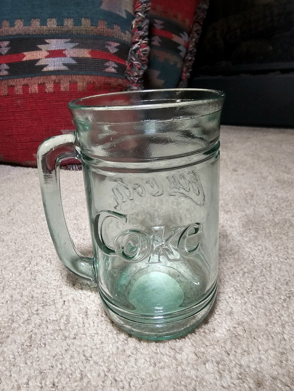 Vintage COCA-COLA COKE Green Glass STEIN MUG With Handle 16 oz